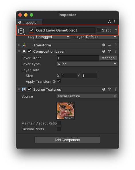 Composition layer enabled in the Inspector.