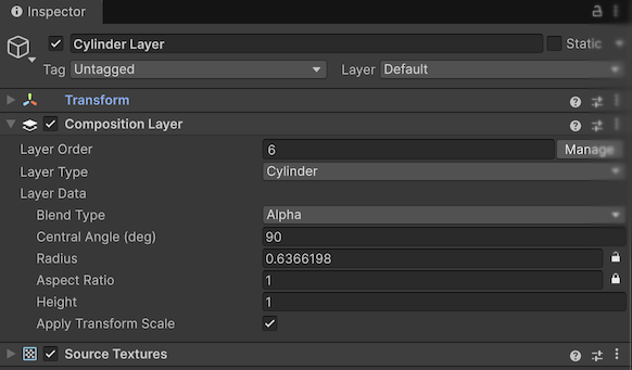 Cylinder layer in the Inspector window.