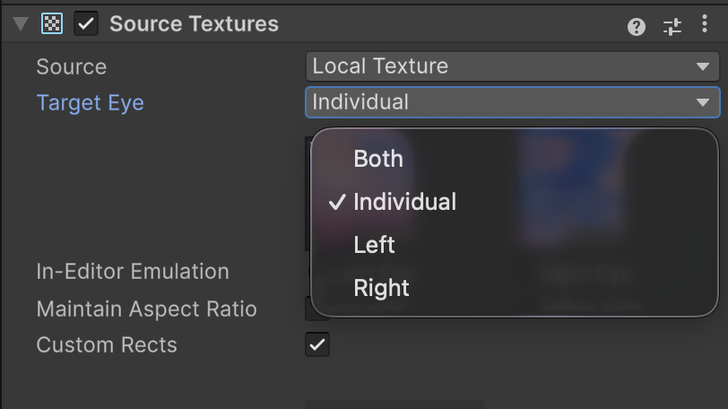 The Target Eye dropdown options.