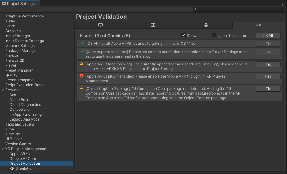 Project Validation display