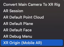 Select XR Origin (Mobile AR)