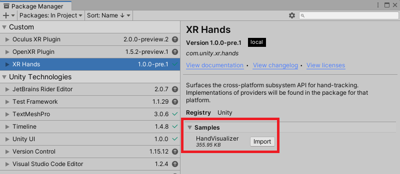 Import the HandVisualizer sample