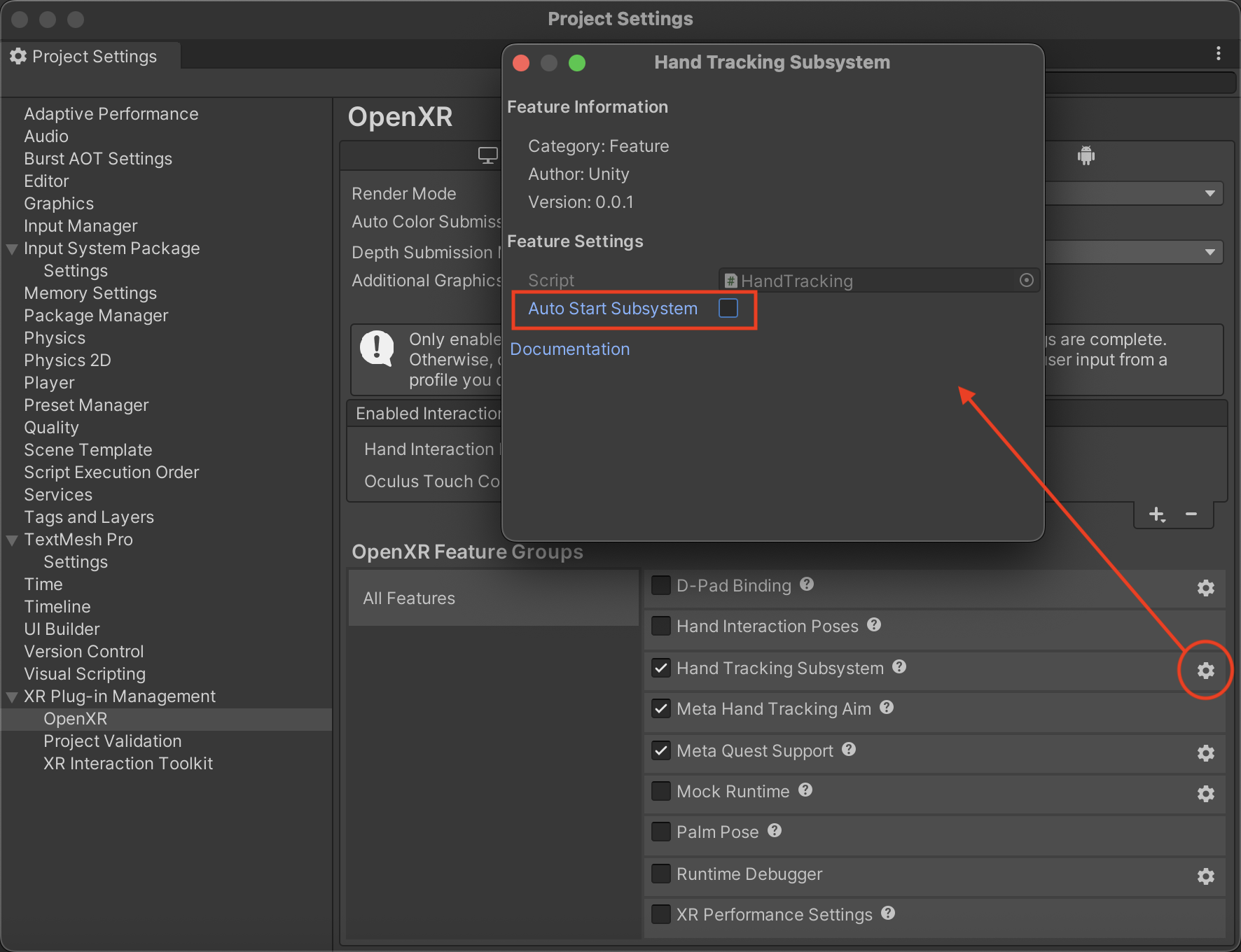 Configure OpenXR Hand Tracking Feature