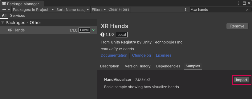 Import the HandVisualizer sample