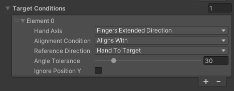 Settings for an element in the Target Conditions list