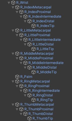 Hand skeleton joint hierarchy