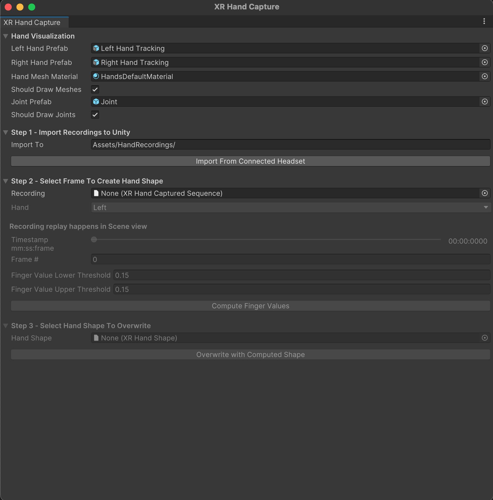 XR Hand Capture window
