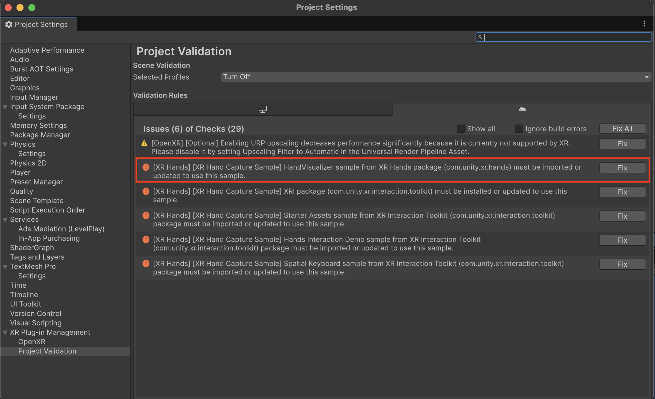ProjectValidation HandVisualizer missing error