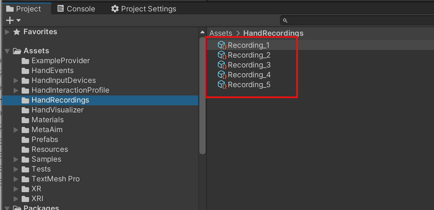 Imported recording assets