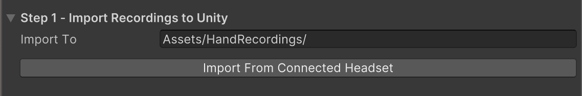 XR Hand Capture window - Import Recording section