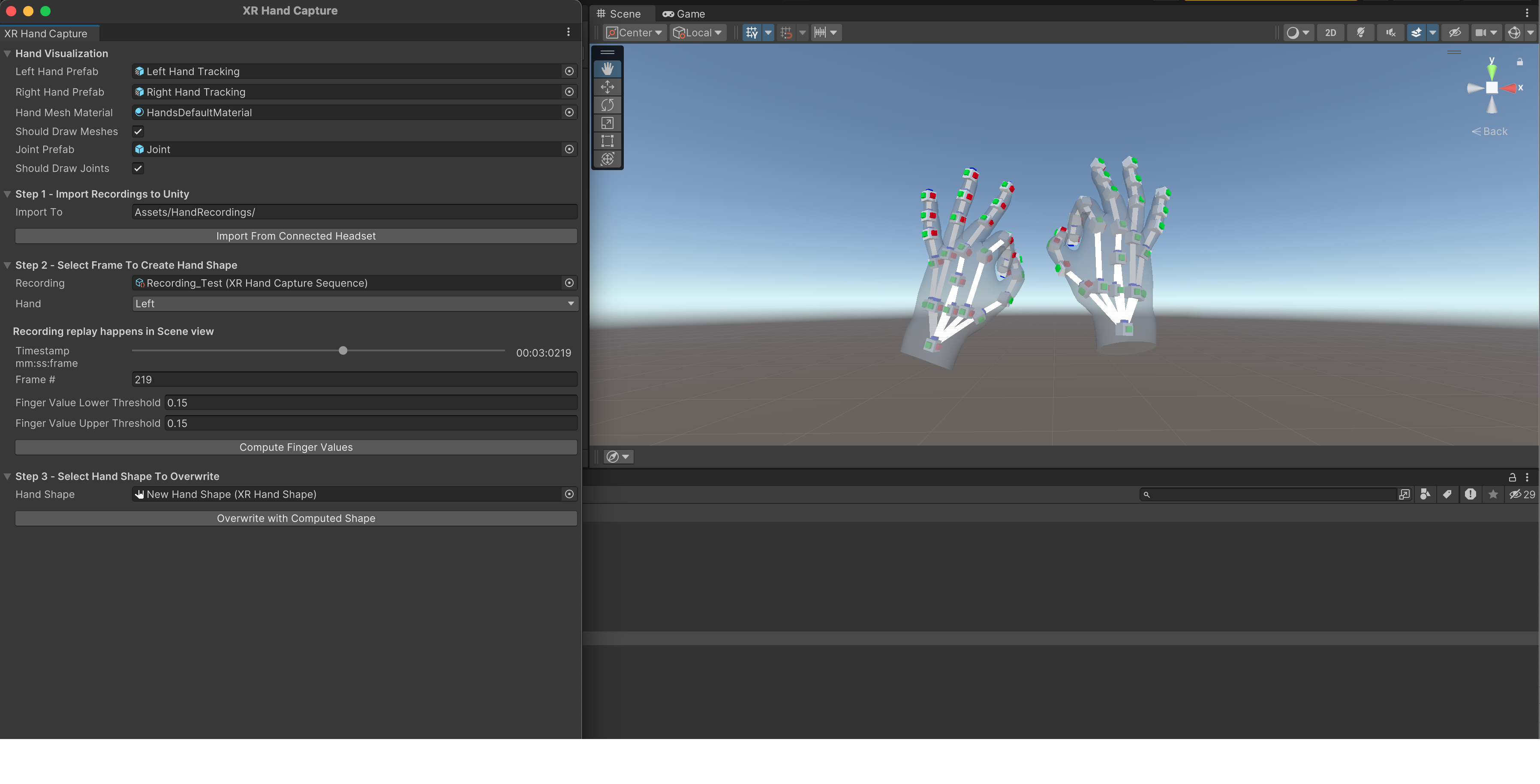 XR Hand Capture window visual