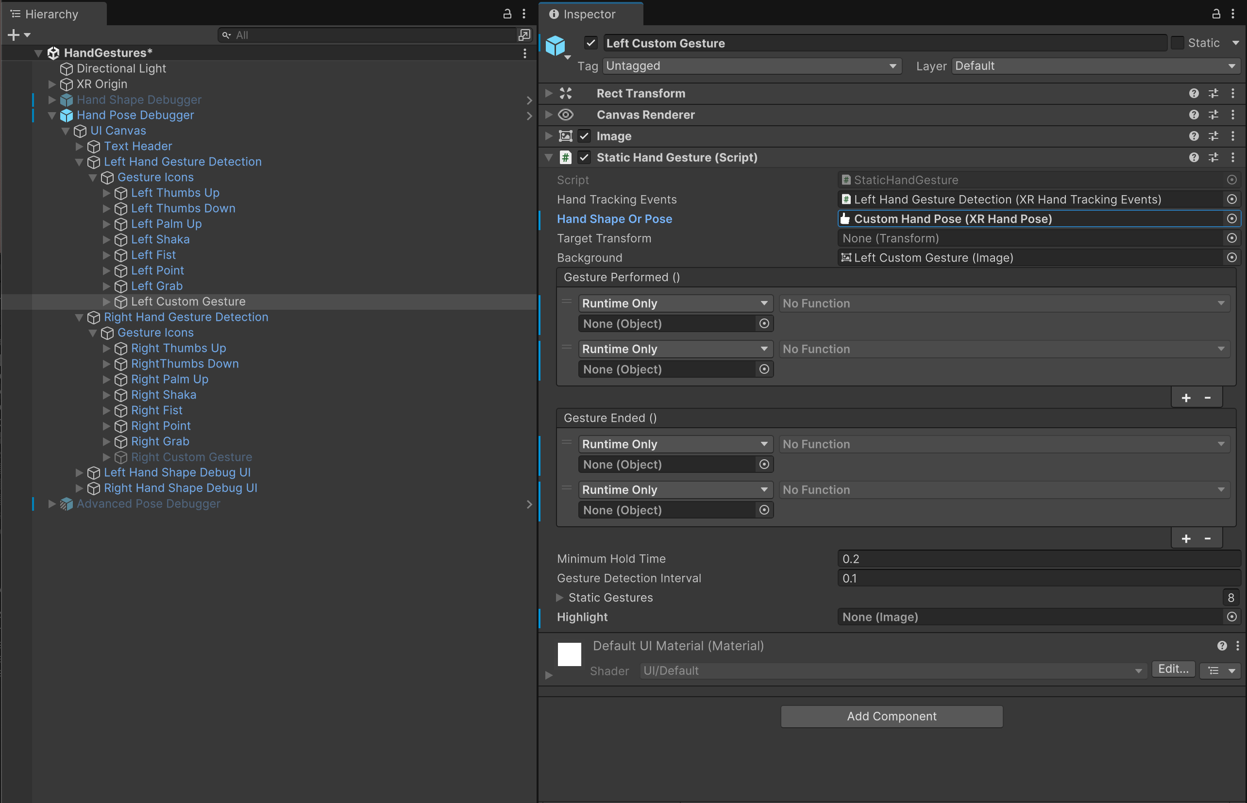 Custom hand pose GameObjects