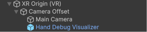 Scene hierarchy containing XR Origin and Hand Visualizer