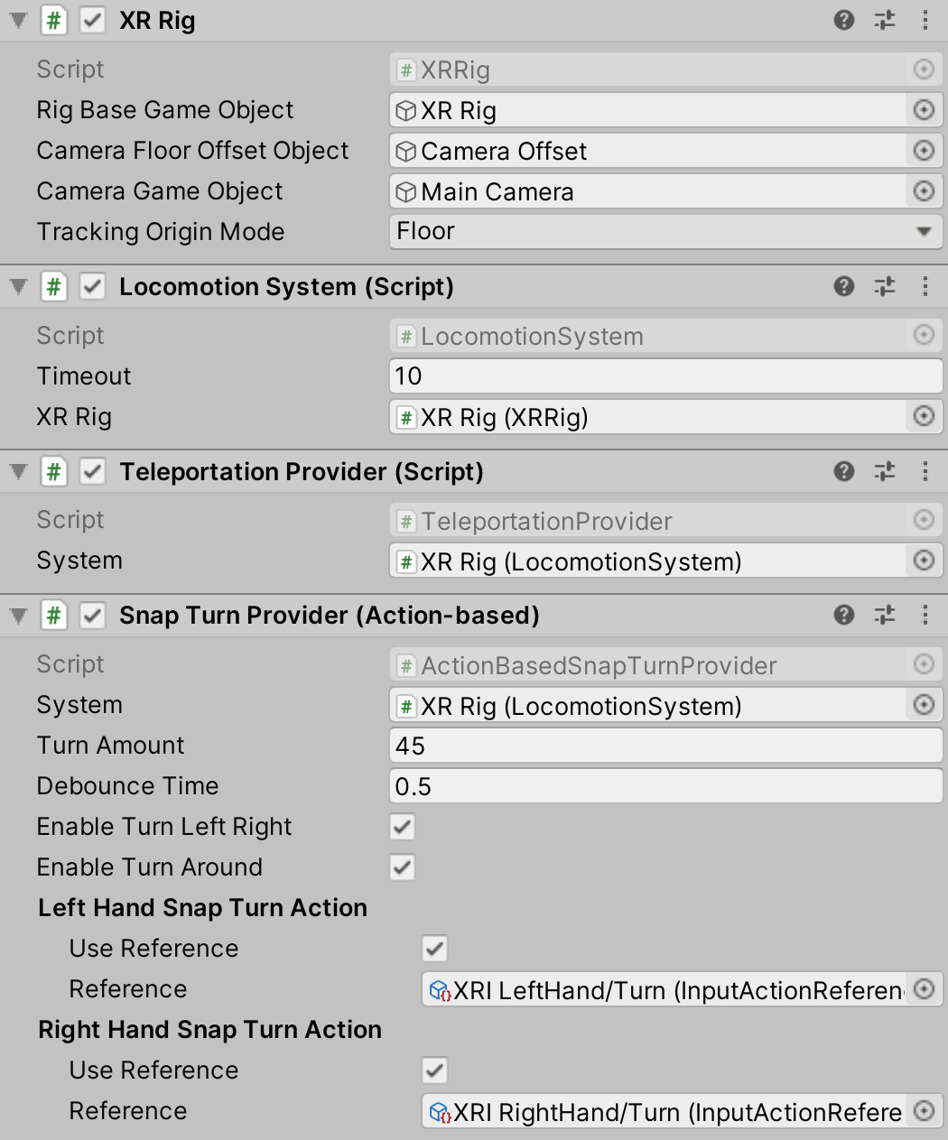 locomotion setup xr rig components