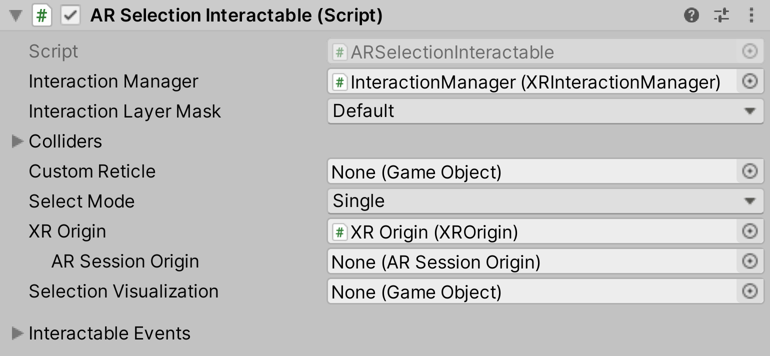 ARSelectionInteractable component