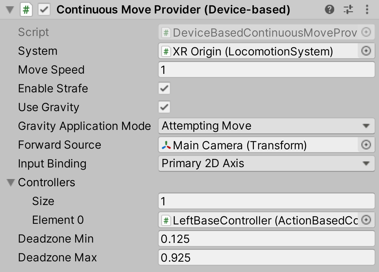 DeviceBasedContinuousMoveProvider component