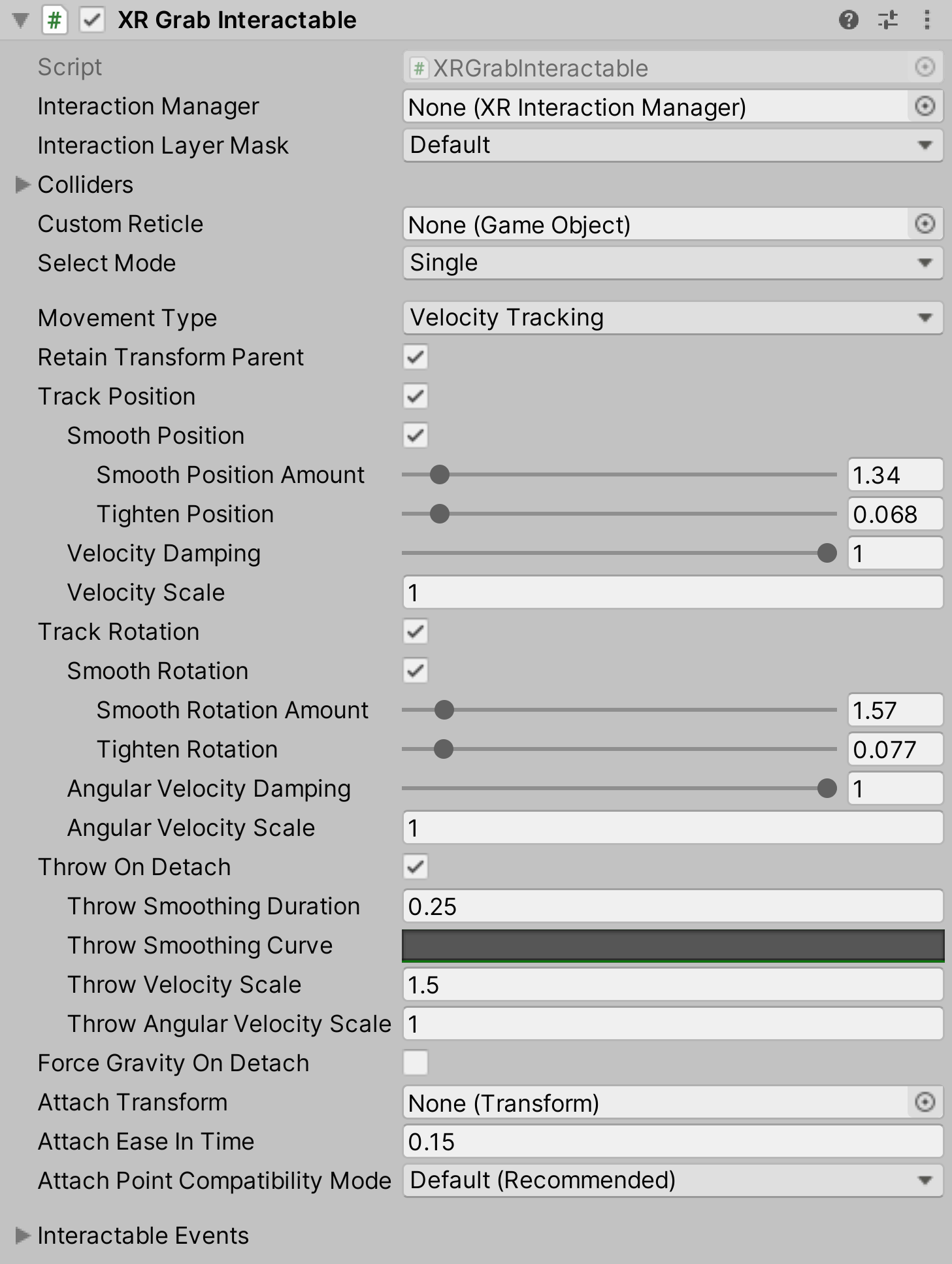 XRGrabInteractable component