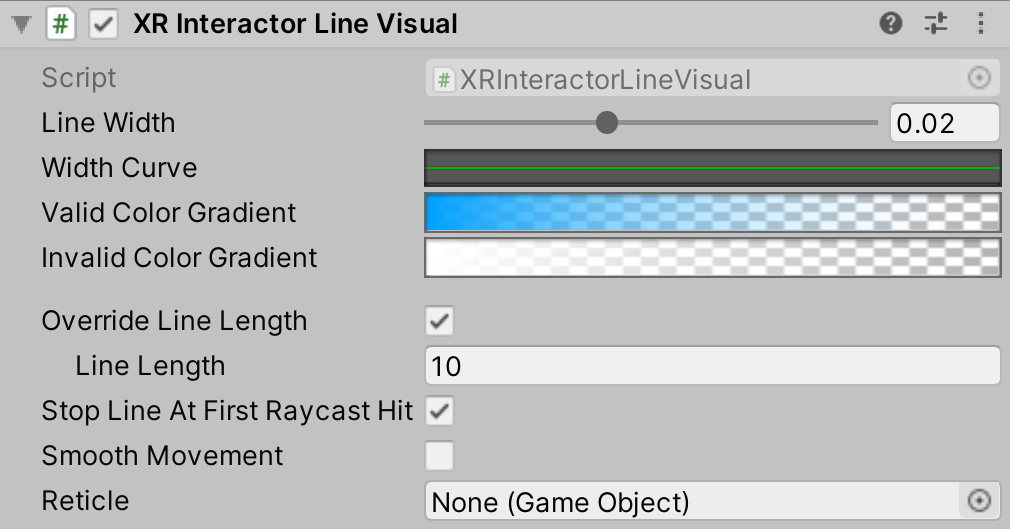 XRInteractorLineVisual component