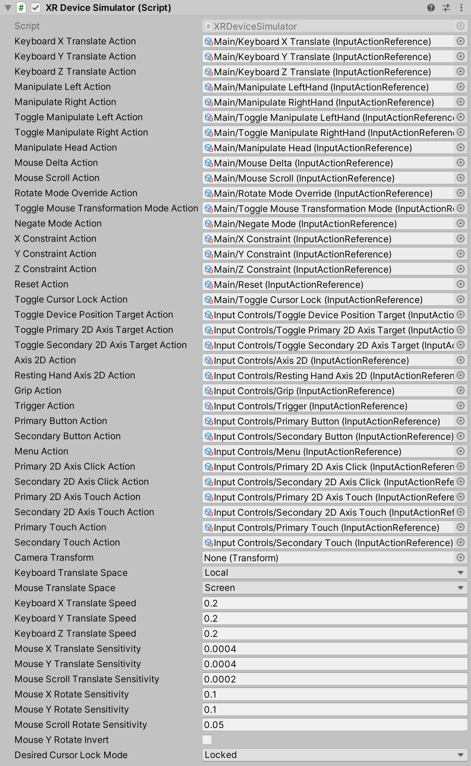 XRDeviceSimulator component