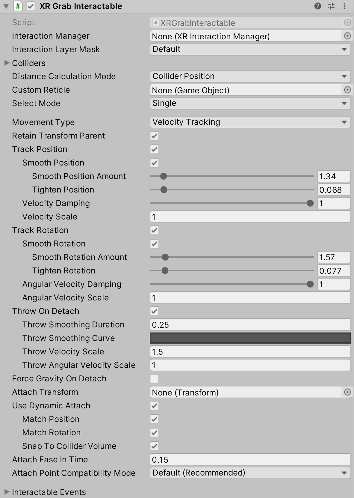 XRGrabInteractable component