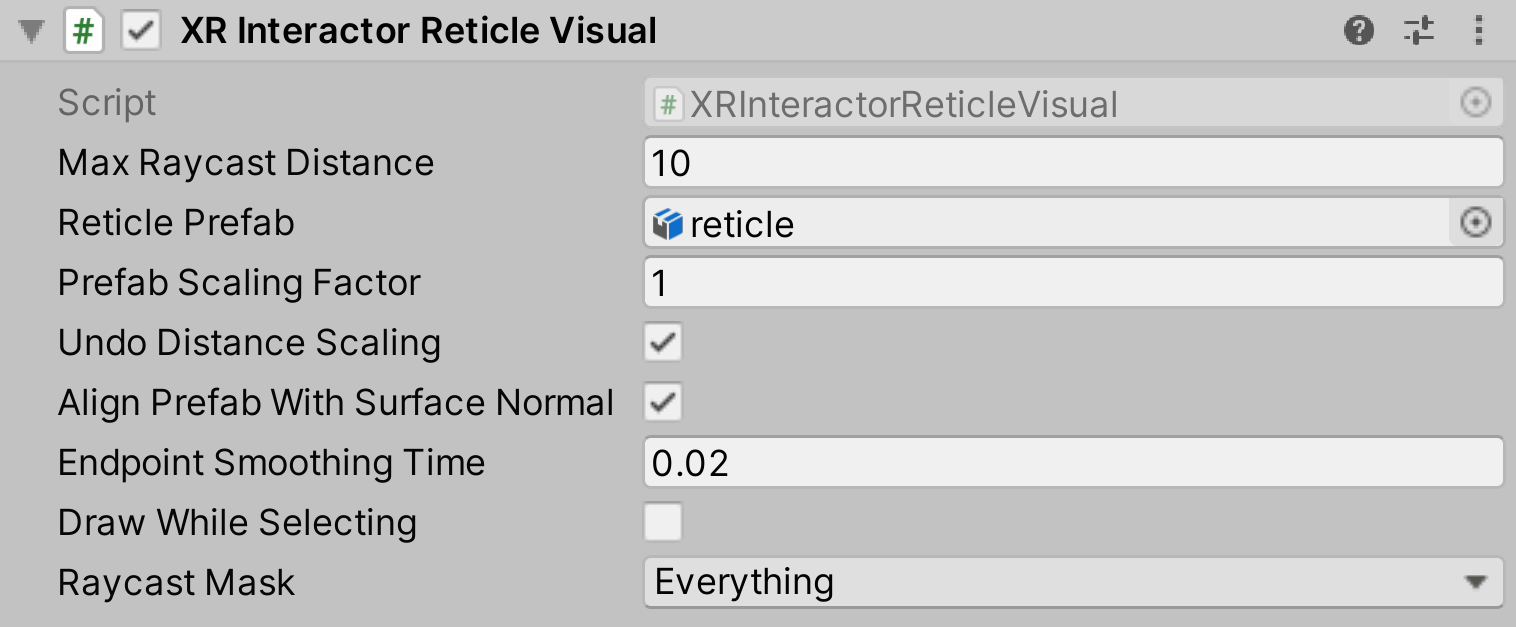 XRInteractorReticleVisual component