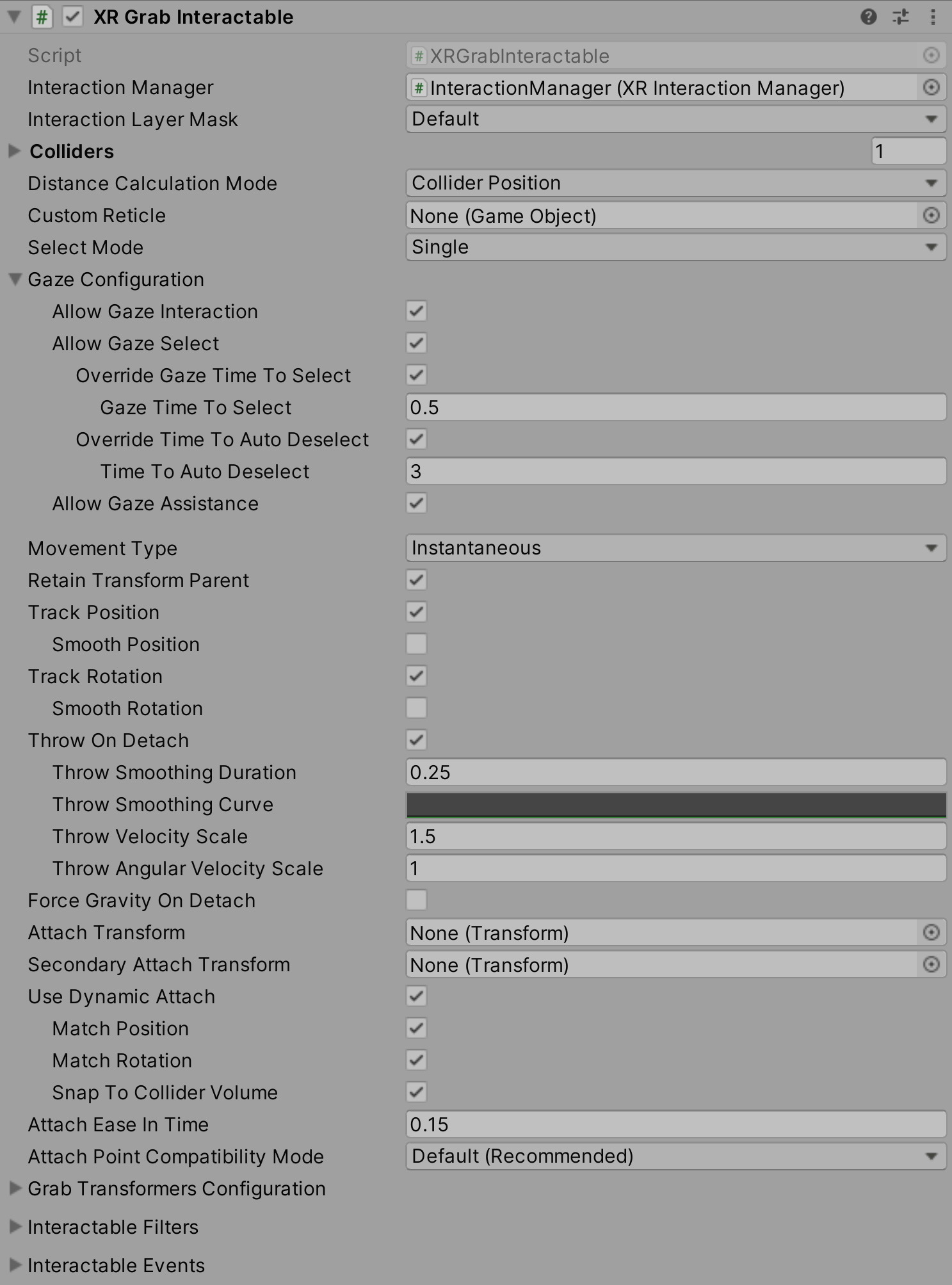 XRGrabInteractable component