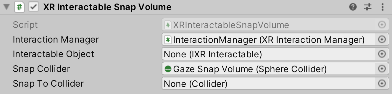 XRInteractableSnapVolume component