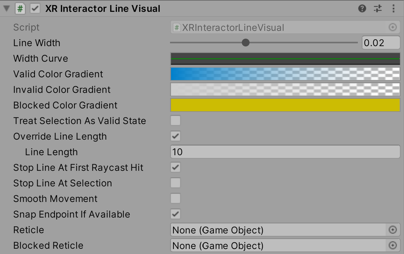 XRInteractorLineVisual component