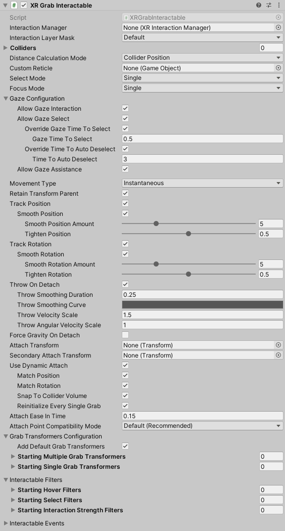 XRGrabInteractable component