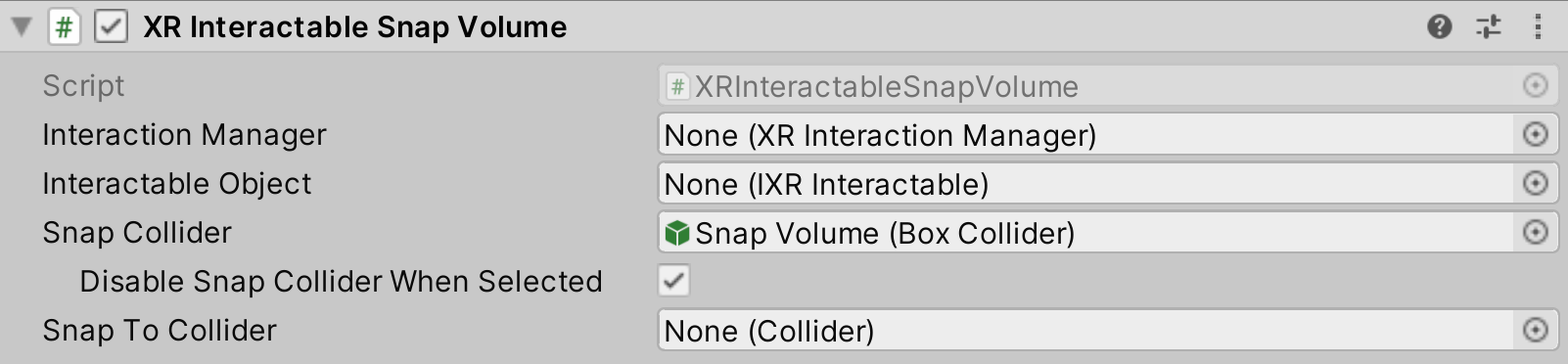 XRInteractableSnapVolume component