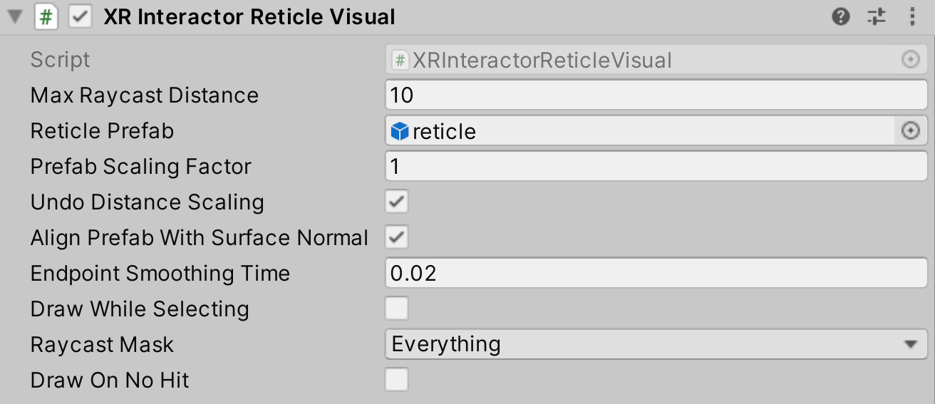 XRInteractorReticleVisual component