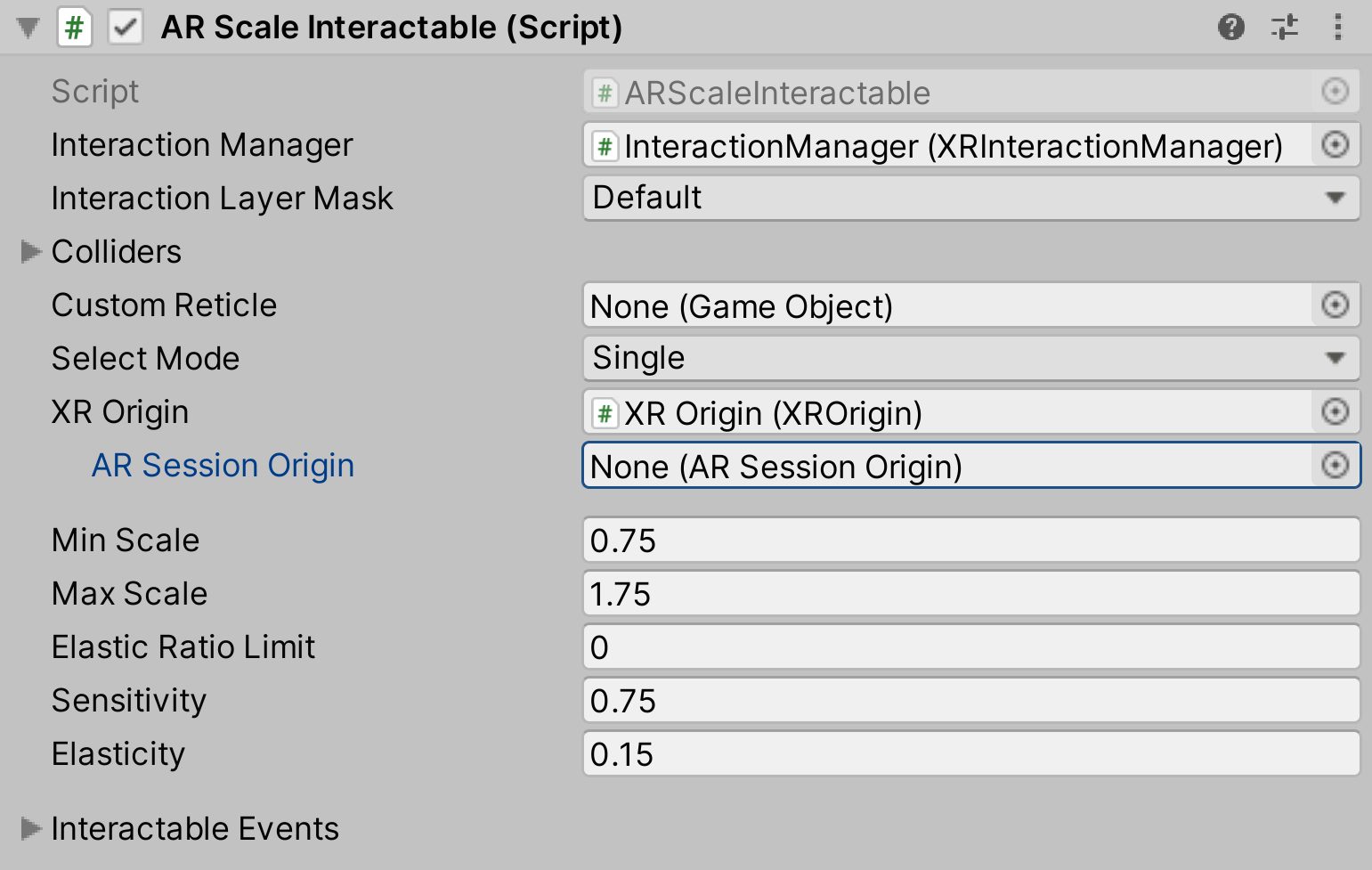 ARScaleInteractable component