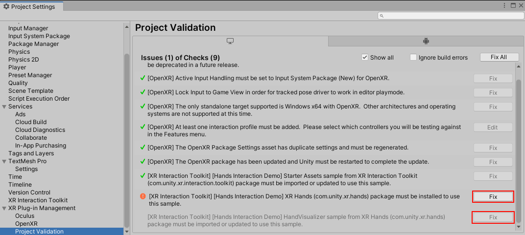 sample hands project validation