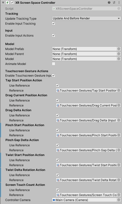 XRScreenSpaceController component