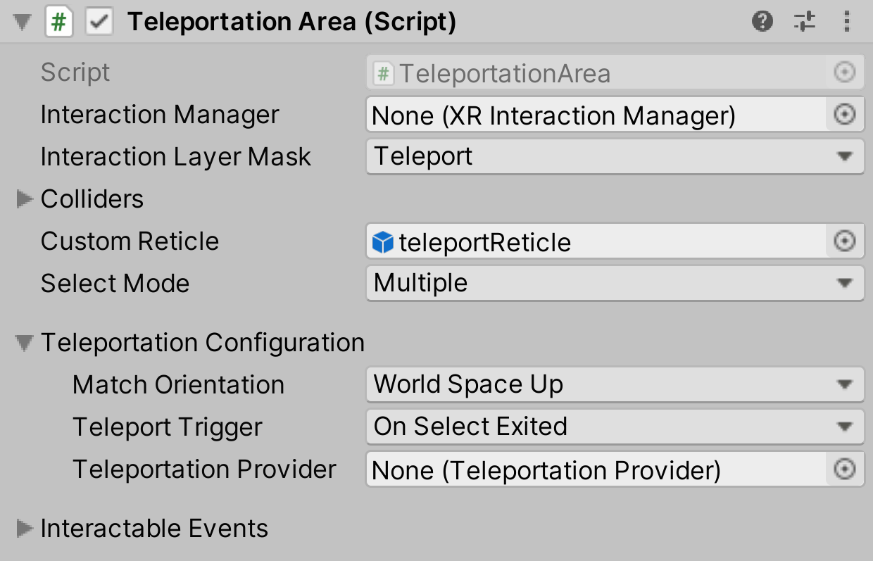 TeleportationArea component