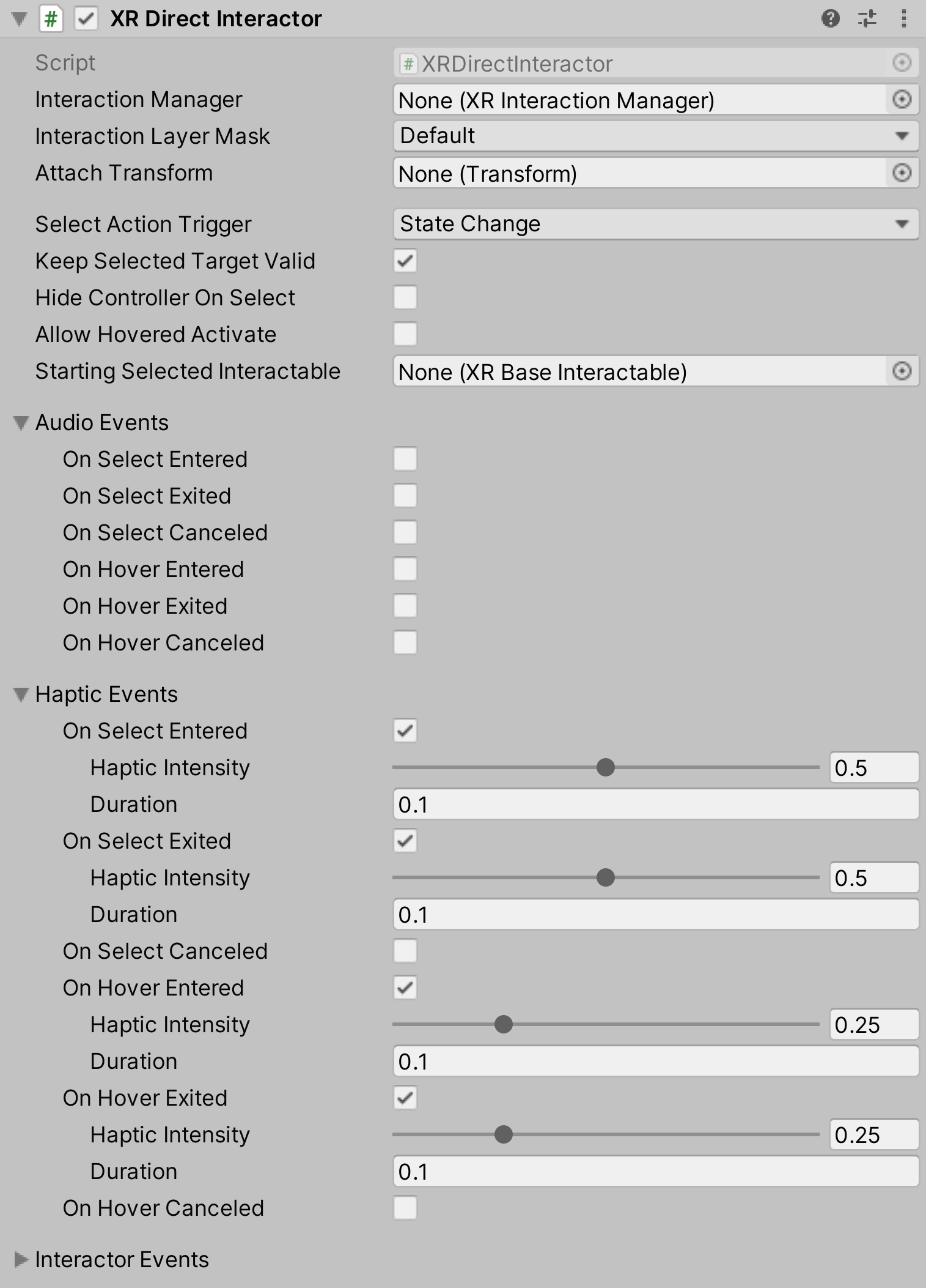 XRDirectInteractor component