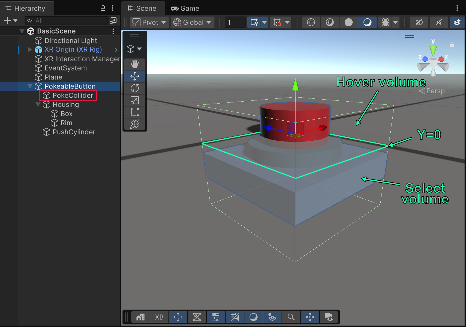 Hover and Select zones established by Collider