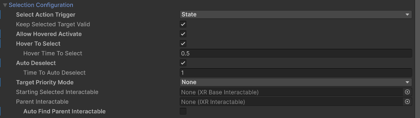 Selection configuration options
