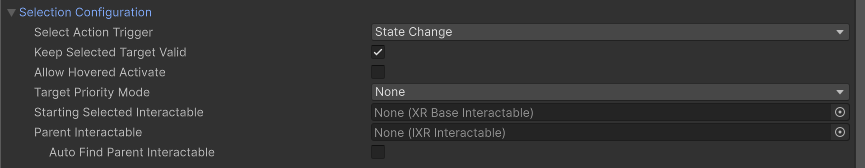 Selection configuration options