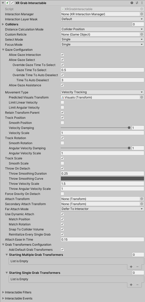 XRGrabInteractable component