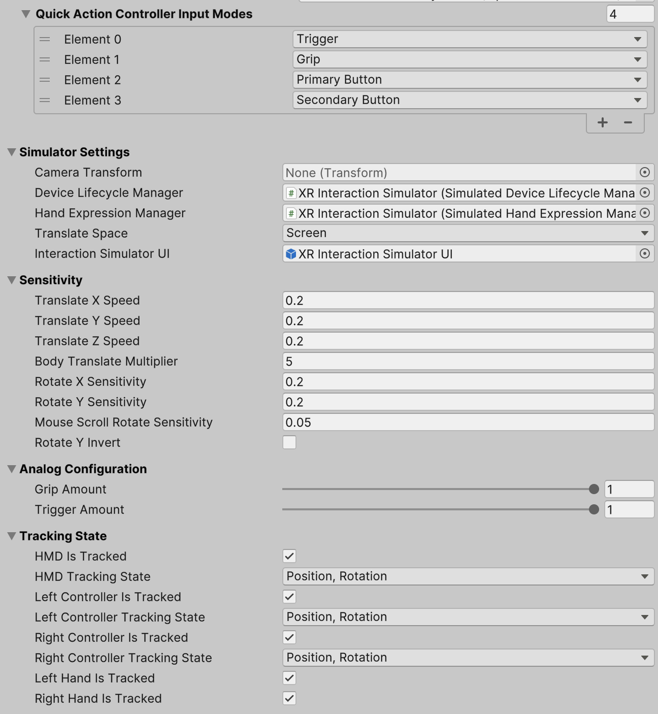 XRInteractionSimulator component 3