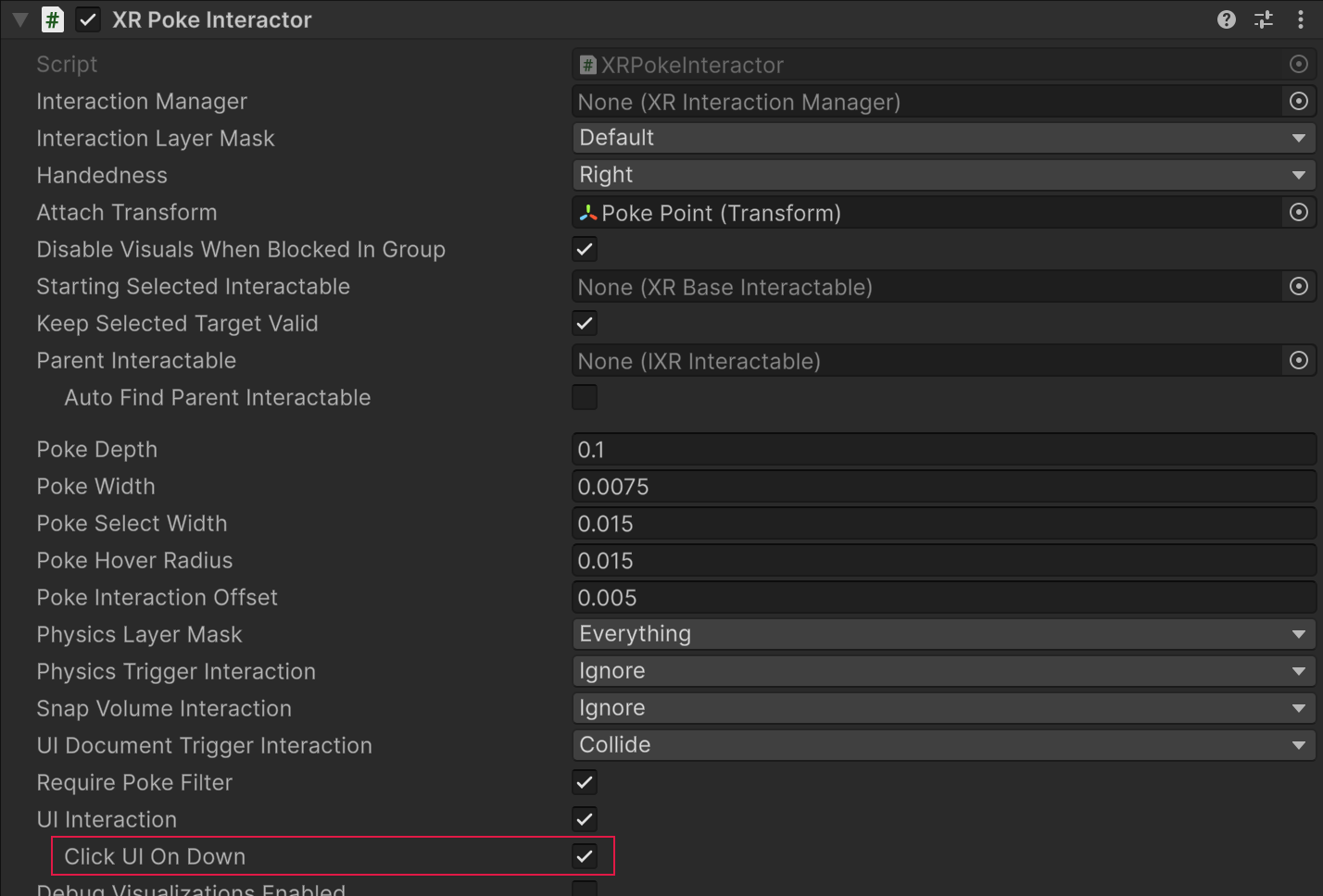 XRPokeInteractor properties
