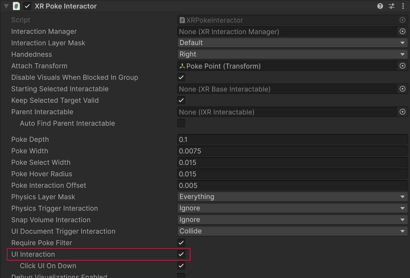 XRPokeInteractor properties