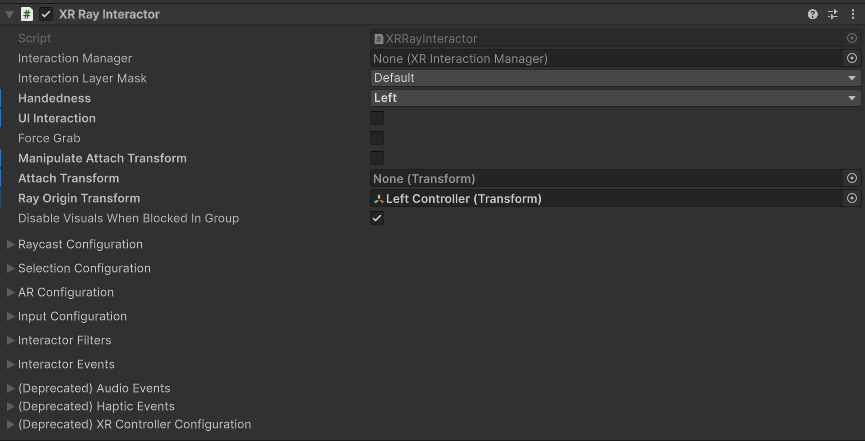 XR Ray Interactor component