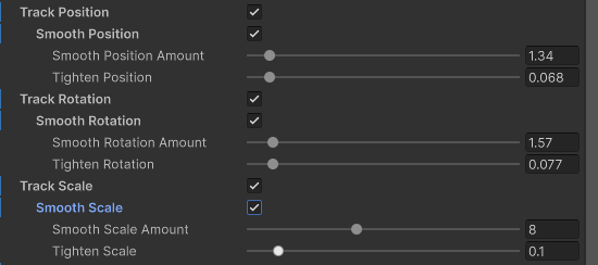Transform tracking options