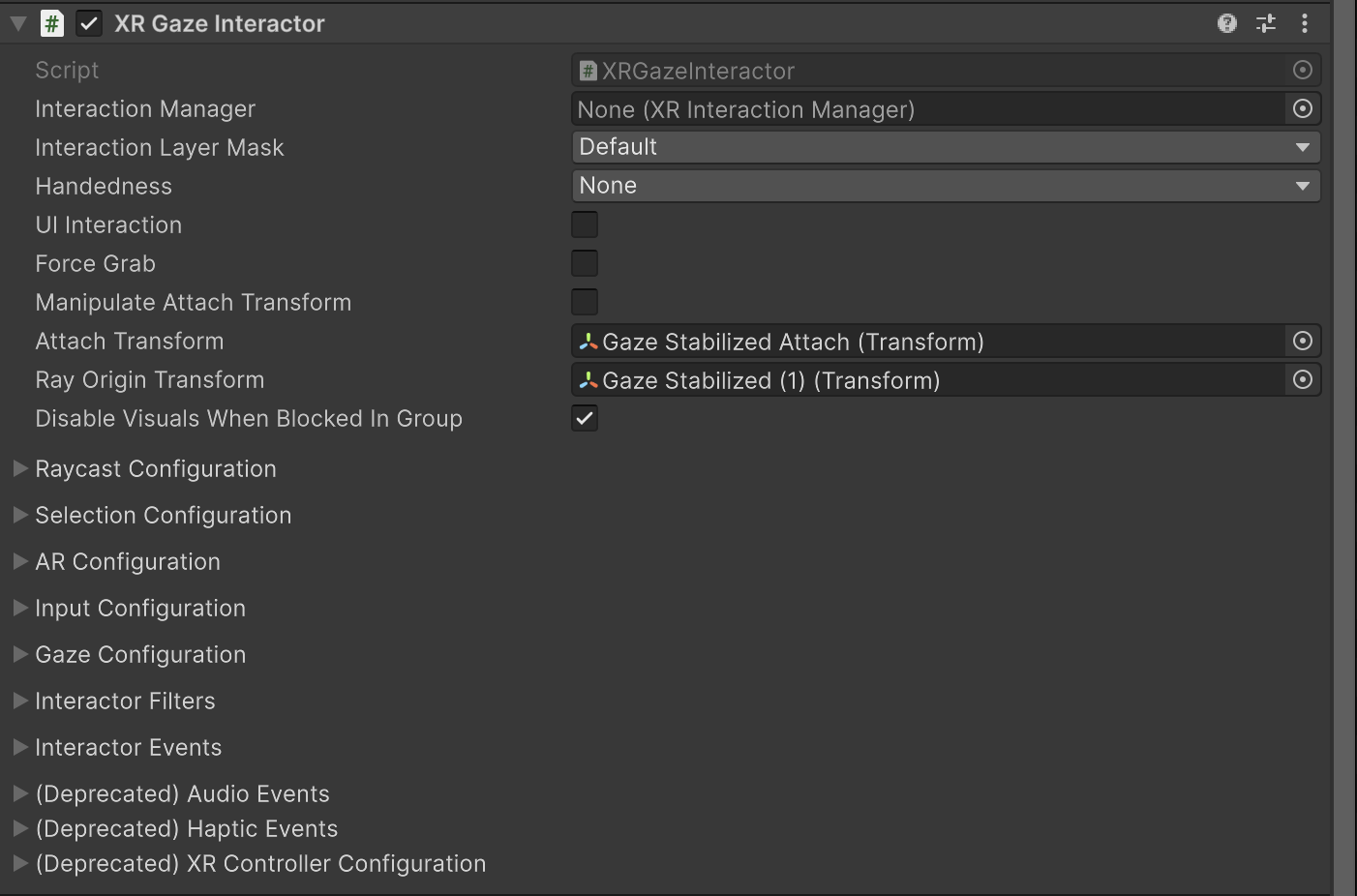 XRGazeInteractor component