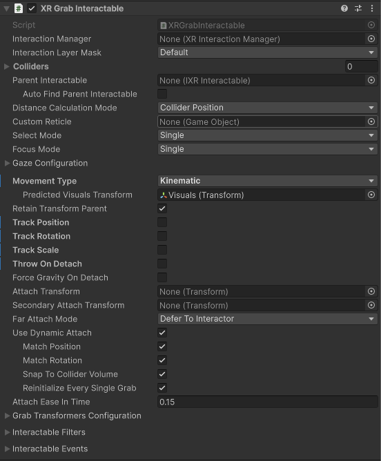 XRGrabInteractable component