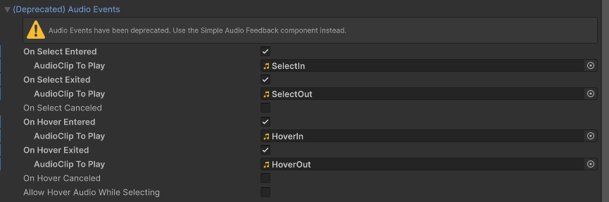 Audio event options