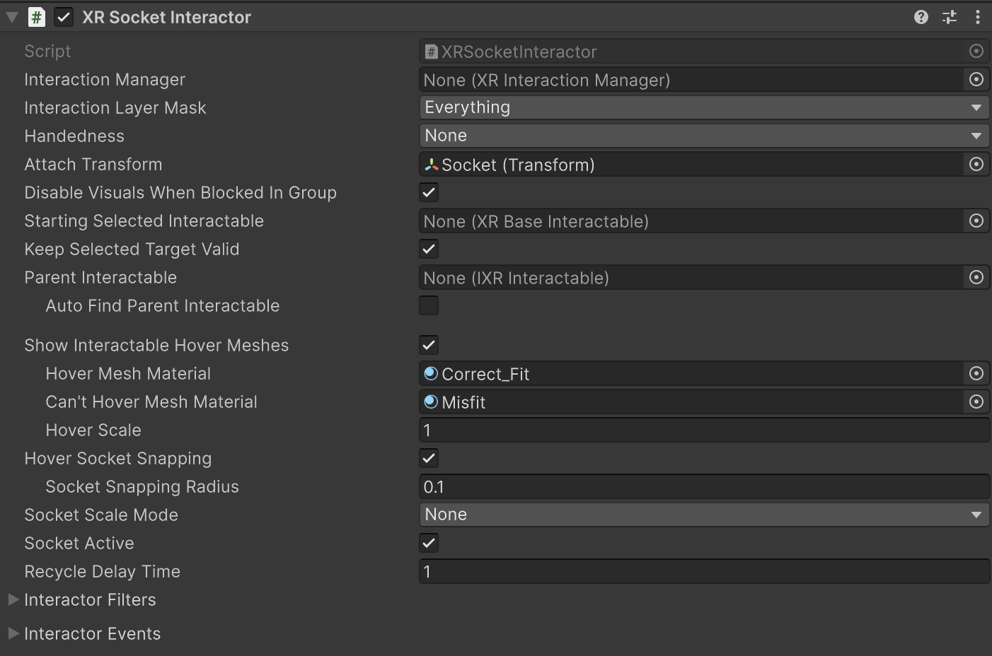 XRSocketInteractor component