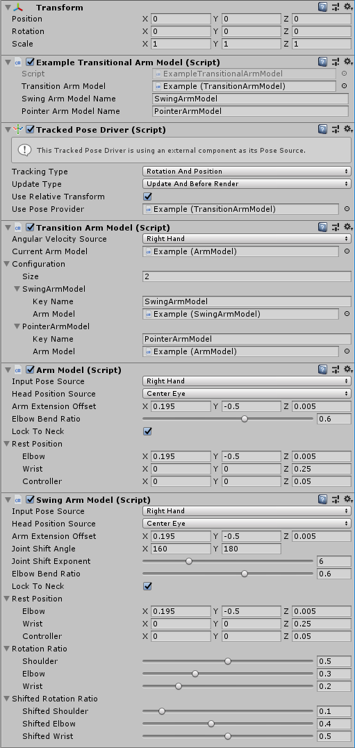 Example Configuration For Transition Arm Model Usage